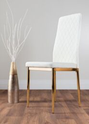 FurnitureboxUK Novara 100cm Round Tempered Glass Dining Table with Gold Legs & 4 Milan Faux Leather Chairs in White - thumbnail 4