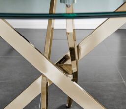 FurnitureboxUK Novara 100cm Round Tempered Glass Dining Table with Gold Legs & 4 Milan Faux Leather Chairs in White - thumbnail 3