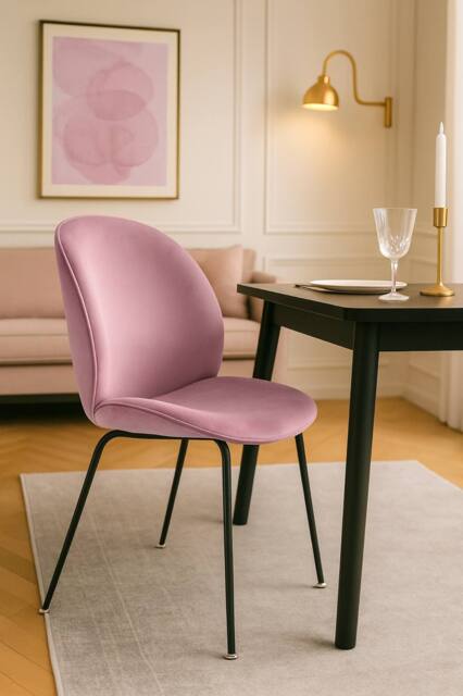 Fusion Living Luxurious Velvet Dining Chair with Black Metal Legs in Dusty Pink - image 1