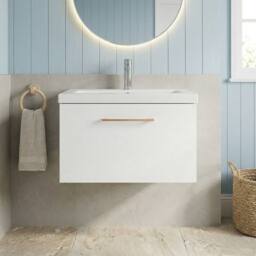 Balterley 600mm Wall Hung 1 Drawer Vanity Basin Unit, Gloss White, Copper Handle in White - thumbnail 9