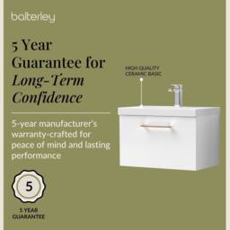 Balterley 600mm Wall Hung 1 Drawer Vanity Basin Unit, Gloss White, Copper Handle in White - thumbnail 6