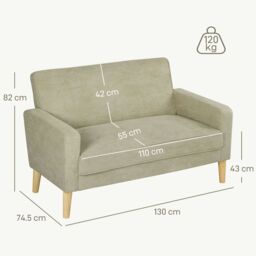 HOMCOM 2 Seater Sofa, Velvet Upholstered Loveseat for Small Space in Beige - thumbnail 3