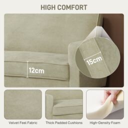 HOMCOM 2 Seater Sofa, Velvet Upholstered Loveseat for Small Space in Beige - thumbnail 4