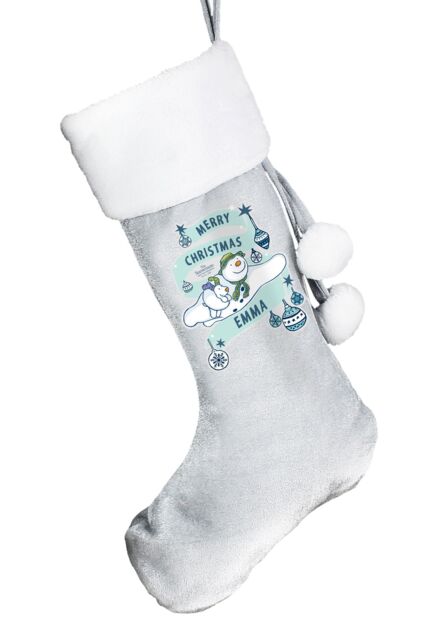 Personalised Memento Company Personalised The Snowman & the Snowdog® Luxury Silver Grey Stocking - image 1