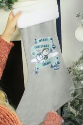 Personalised Memento Company Personalised The Snowman & the Snowdog® Luxury Silver Grey Stocking - thumbnail 3