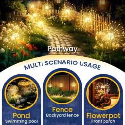 Garwarm Solar Firework Lights, Starburst Light Waterproof for Yard Lawn Party in Warm White - thumbnail 4