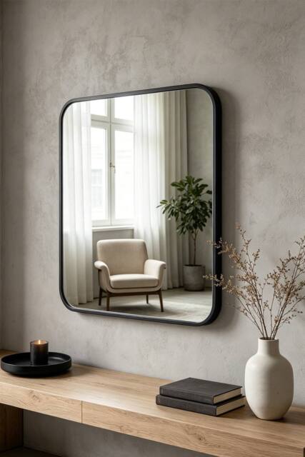 ExtraStar Modern Square Wall Mirror with Aluminum Alloy Frame in Black - Size: Large - image 1