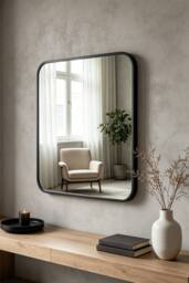 ExtraStar Modern Square Wall Mirror with Aluminum Alloy Frame in Black - Size: Large