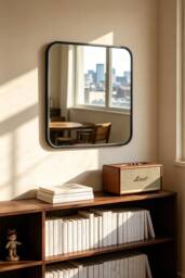 ExtraStar Modern Square Wall Mirror with Aluminum Alloy Frame in Black - Size: Large - thumbnail 2