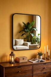 ExtraStar Modern Square Wall Mirror with Aluminum Alloy Frame in Black - Size: Large - thumbnail 3