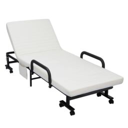 Costway Folding Single Sofa Bed Adjustable Sleeper Bed W/ Wheels & Mattress in White - thumbnail 2