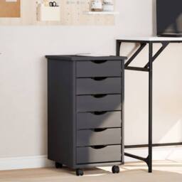 Berkfield Home Rolling Cabinet with Drawers MOSS Grey Solid Wood Pine in Dark Grey - thumbnail 2