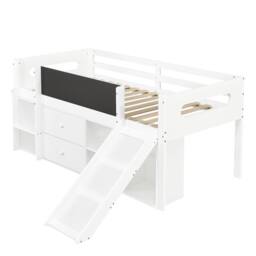 Merax White Wooden Kids Mid Sleeper Cabin Bed with Slide & Drawers - Size: Single - thumbnail 8