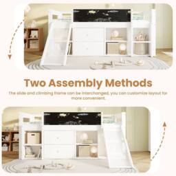 Merax White Wooden Kids Mid Sleeper Cabin Bed with Slide & Drawers - Size: Single - thumbnail 7