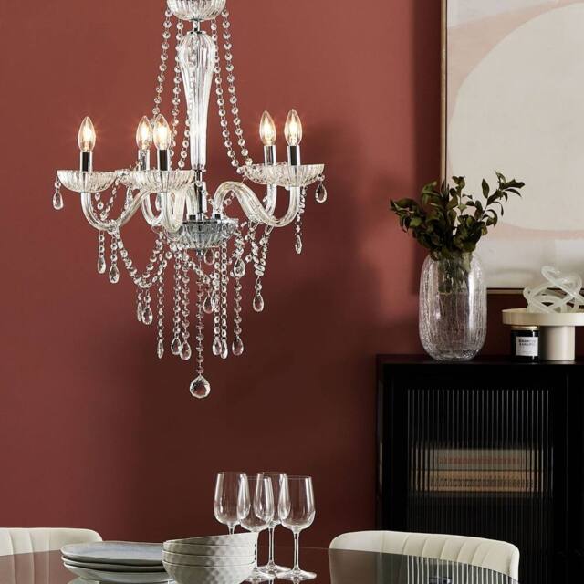 Wyld and Coco 5-Light Crystal Chandelier Silver High-Gloss 185 cm in Clear - image 1