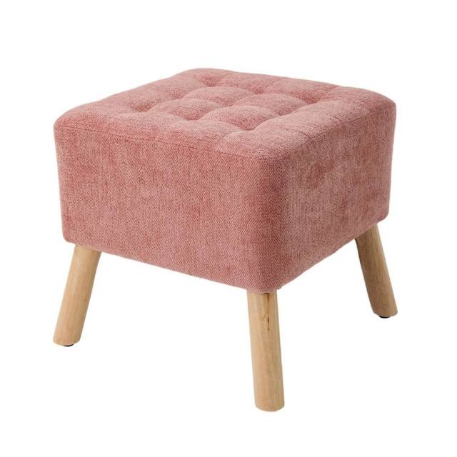 Havendro Pink Chenille Square Ottoman Footstool Wood Legs - image 1