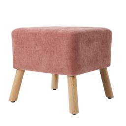 Havendro Pink Chenille Square Ottoman Footstool Wood Legs - thumbnail 3