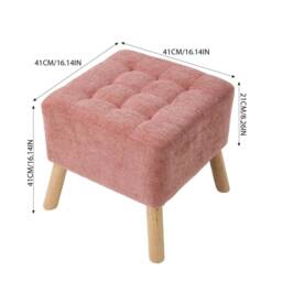 Havendro Pink Chenille Square Ottoman Footstool Wood Legs - thumbnail 2