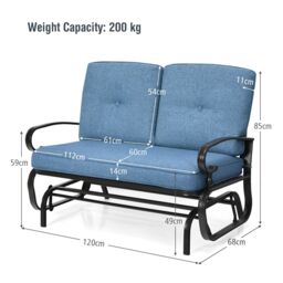 Gymax 2 Seats Outdoor Swing Glider Chair Patio Rocking Loveseat With Cushion in Blue - thumbnail 3