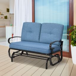 Gymax 2 Seats Outdoor Swing Glider Chair Patio Rocking Loveseat With Cushion in Blue - thumbnail 7