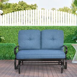 Gymax 2 Seats Outdoor Swing Glider Chair Patio Rocking Loveseat With Cushion in Blue - thumbnail 8