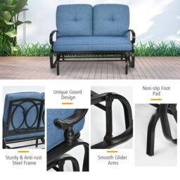 Gymax 2 Seats Outdoor Swing Glider Chair Patio Rocking Loveseat With Cushion in Blue - thumbnail 5