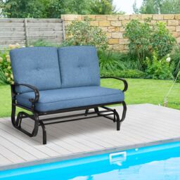 Gymax 2 Seats Outdoor Swing Glider Chair Patio Rocking Loveseat With Cushion in Blue - thumbnail 6