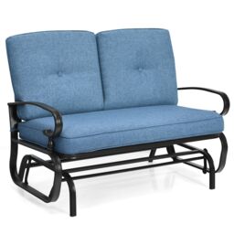 Gymax 2 Seats Outdoor Swing Glider Chair Patio Rocking Loveseat With Cushion in Blue