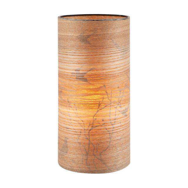 Happy Homewares Bamboo Wood Effect Table Lamp with Black Birds & Trees Inner Lining in Brown - image 1