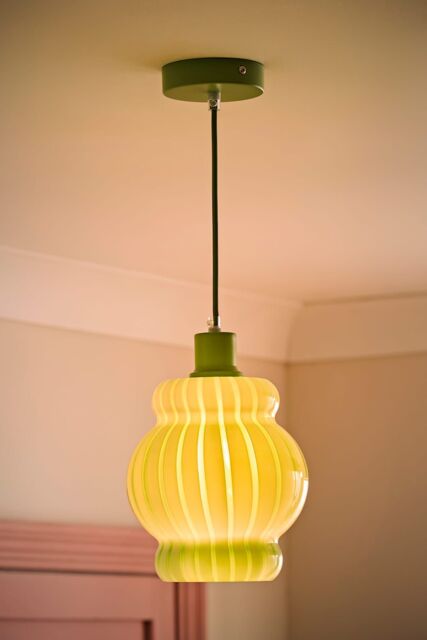 ValueLights Taffy Stripe Green Glass Pendant Ceiling Light & Bulb in Pale Green - image 1