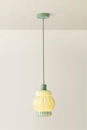 ValueLights Taffy Stripe Green Glass Pendant Ceiling Light & Bulb in Pale Green - thumbnail 3