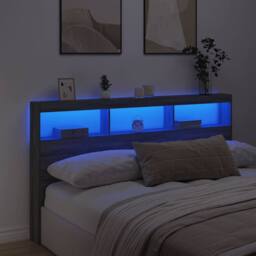 Berkfield Home Headboard Cabinet with LED Grey Sonoma 180x17x102 cm - Size: 180 x 17 x 102 cm - thumbnail 4