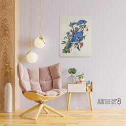 "Artery8 Blue Jay & Trumpet Flowers Audubon Nature Canvas Wall Art in White - Size: W18"" x H24""" - thumbnail 3
