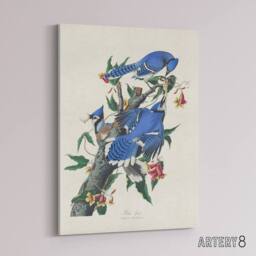 "Artery8 Blue Jay & Trumpet Flowers Audubon Nature Canvas Wall Art in White - Size: W18"" x H24""" - thumbnail 2