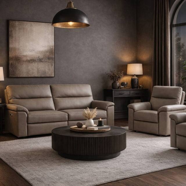 Aspire Marlowe Real Leather Power Recliner 3+1+1 Sofa Set with USB Charging in Taupe - image 1