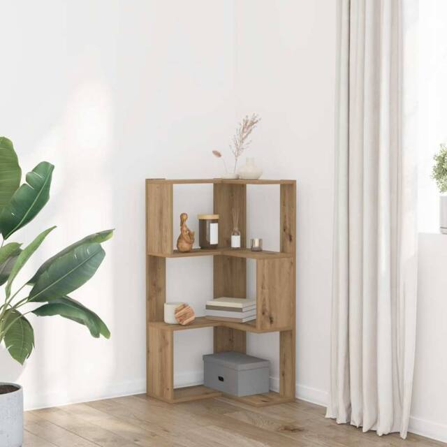 Berkfield Home Elegant Corner Bookcase 3-Tier Artisian Oak 50x50x102 cm Engineer in Brown - Size: 50 x 50 x 102 cm - image 1
