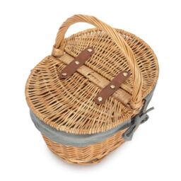 Red Hamper Wicker Child's Oval Lined Lidded Picnic Basket in Grey - thumbnail 2
