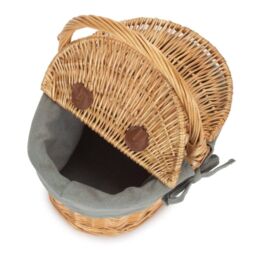 Red Hamper Wicker Child's Oval Lined Lidded Picnic Basket in Grey - thumbnail 3