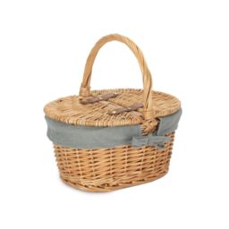 Red Hamper Wicker Child's Oval Lined Lidded Picnic Basket in Grey