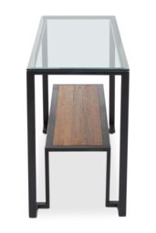 Orsina Roman Console Table, Rectangular Tempered Glass Top on Black Metal Frame, Teak‑Wood Lower Shelf Console - thumbnail 4