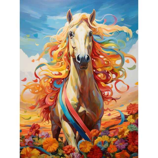 "Artery8 Wall Art Print Girls Bedroom Nursery Artwork Fantasy Horse Colourful Mane Bright Bold Fun Happy Poster - Size: W24"" x H32""" - image 1