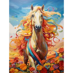 "Artery8 Wall Art Print Girls Bedroom Nursery Artwork Fantasy Horse Colourful Mane Bright Bold Fun Happy Poster - Size: W24"" x H32""" - thumbnail 1