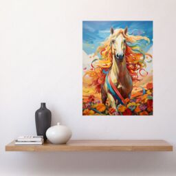 "Artery8 Wall Art Print Girls Bedroom Nursery Artwork Fantasy Horse Colourful Mane Bright Bold Fun Happy Poster - Size: W24"" x H32""" - thumbnail 2