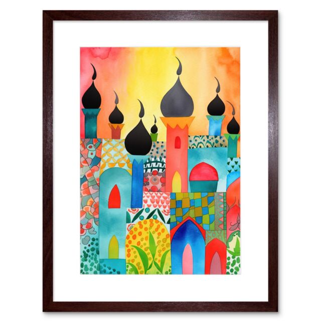 "Artery8 Wall Art Print Abstract Islamic Cityscape Folk Artwork Framed 9X7 Inch in Brown - Size: W7"" x H9""" - image 1
