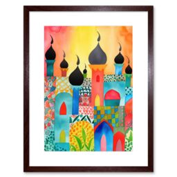 "Artery8 Wall Art Print Abstract Islamic Cityscape Folk Artwork Framed 9X7 Inch in Brown - Size: W7"" x H9""" - thumbnail 1