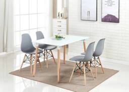 Interior Emporium Ltd Modern 5-Piece Dining Table & Chairs Set - White Table with Wooden Legs - with Grey Chairs - thumbnail 5