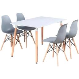 Interior Emporium Ltd Modern 5-Piece Dining Table & Chairs Set - White Table with Wooden Legs - with Grey Chairs - thumbnail 1