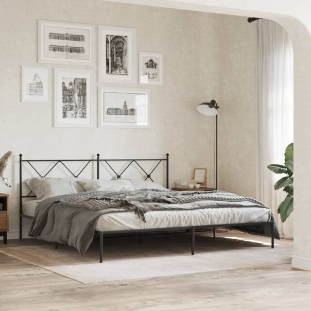 Berkfield Home Metal Bed Frame without Mattress with Headboard Black 183x213cm - Size: 183x213 cm - image 1