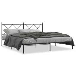 Berkfield Home Metal Bed Frame without Mattress with Headboard Black 183x213cm - Size: 183x213 cm - thumbnail 2