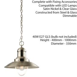 Loops Hanging Ceiling Pendant Light Satin Nickel & Glass Industrial Lamp Bulb Holder in Metallics - thumbnail 2